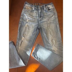 Rock Revival Idoya Ultra High Rise Curvy Ankle Skinny Jeans Light Wash Blue 27